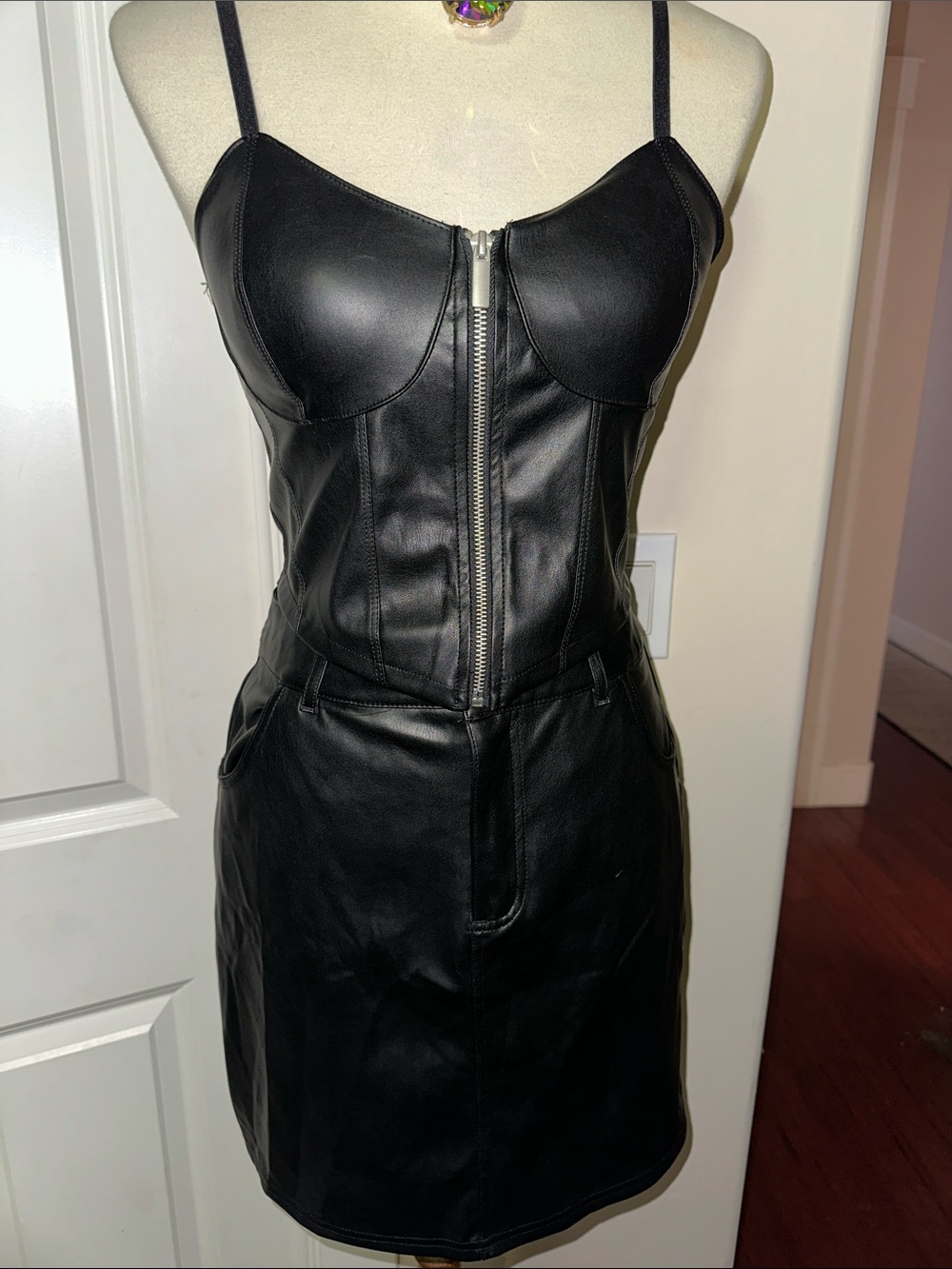 Madden NYC Black Faux Leather Zip Front Bustier Size Medium